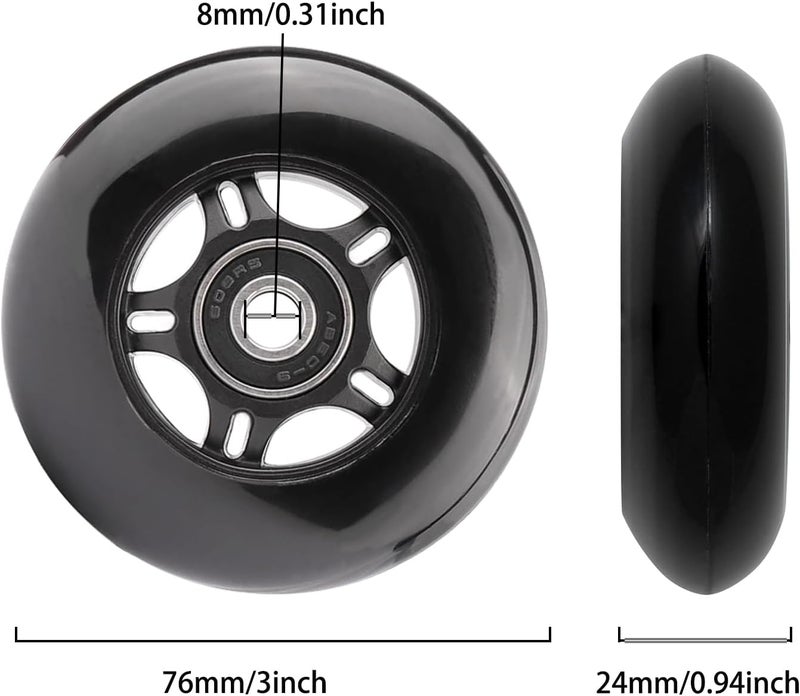 Fichanko Inline Skate Wheels, 72mm 76mm 80mm, 8 Pack with ABEC-9 Bearings, 85A Hardness for Indoor, Outdoor Skating (Black, 76mm) - Image 2